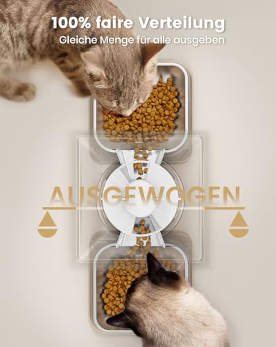 oneisall 5L Futterautomat Katze 2 Näpfe, Katzenfutter Automat mit einem Knopf, Einfache Bedienung, Futterspender für Katzen/Hunde, mit Edelstahlschüssel, Voice Recorder, weiß