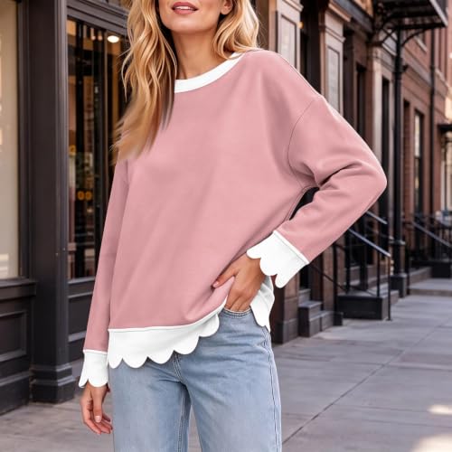 Fall Oversized Sweatshirt for Women Cotton Scalloped Hem Soft Pullover Tops - image 3