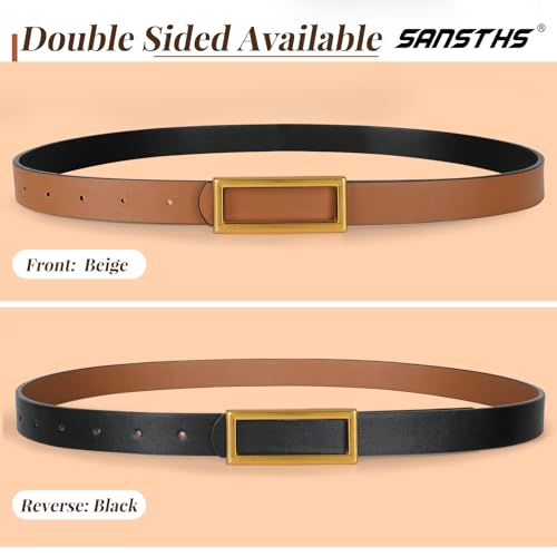 SANSTHS Skinny Reversible Belts for Women, Two-in-one Women Thin Belt for Dresses Jeans Pants with Gold Buckle