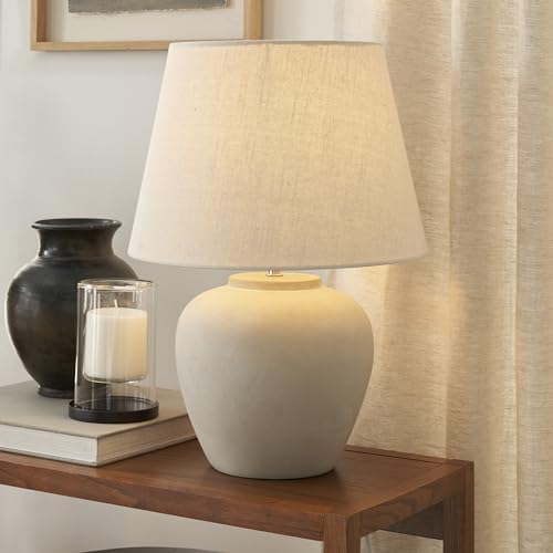 Nourison Home 20" Sand (Light Beige) Ceramic Pot Table Lamp for Bedroom, Living Room, Console, Entryway - Image 3