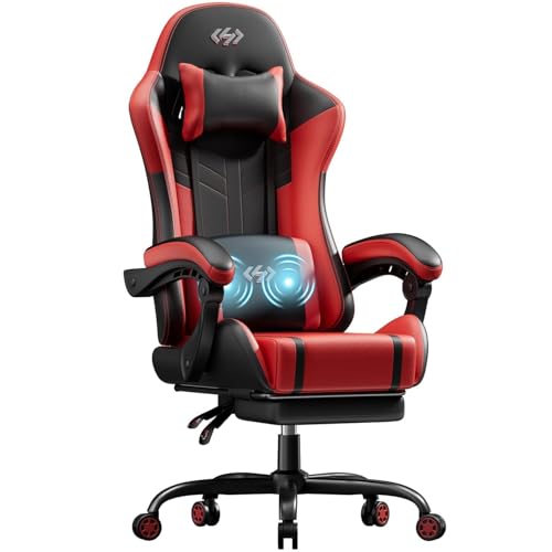 HLDIRECT Gaming Chair, Video Game Chair with Pocket Spring Cushion, Ergonomic Computer Chair for Adults with Headrest and Massage Lumbar Support, Swivel PU Leather Office Chair (Re image 5
