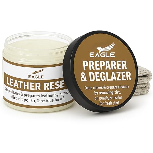 Leather Preparer & Deglazer Heavy Duty Leather Reset Cream Removes Finish Wax Dirt & Scuffs Preps Leather for Dye Paint Polish & Conditioner Safe on Leather Vinyl & Rubber- Cloth Included