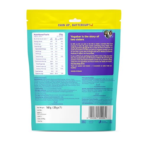 Image of Yogabar Breakfast Protein Bars Variety Pack of 6 (2 Blueberry, 2 Mocha Brownie, 2 Dark Chocolate Chip) | Protein Minis, 4g Protein Bar Pack of 7 (Free) | High Protein All in One | No Preservatives - No Artificial Flavours | Meal Replacement Bar