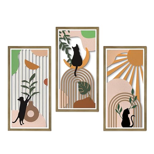 KiKiHong 3 Piezas Decoración de Pared de Madera con Gatos,Cuadros de Madera Modernos,Decoración de Dormitorio Estilo Boho para Cocina Entrada,40x20cm