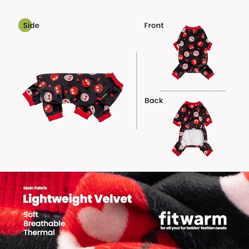 Image of Fitwarm Hearts Eyes Smily Face Dog Pajamas, Cozy Valentines Outfit for Small Dogs Boy Girl, Festive Pet Clothes, Black, Red, Medium
