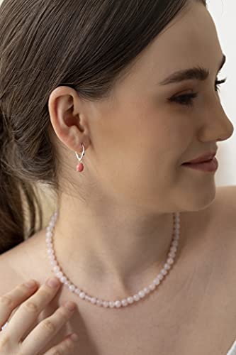 925 Sterling Silver 8x6mm Oval Shape Genuine or Simulated Gemstone Leverback Drop Dangle Earrings, Pink Coral4