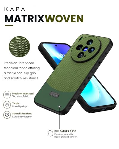 Image of KAPA MatrixWoven Grip Back Cover for Vivo X300 5G | Woven Fabric & Leather Hybrid Camera Protection, Shockproof Slim Bumper Case (Olive Green)