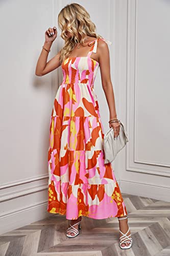 Image of kinstell Women's Summer Boho Spaghetti Strap Square Neck Ruffle Casual Flowy Long Dress Beach Swing Party Maxi Dress