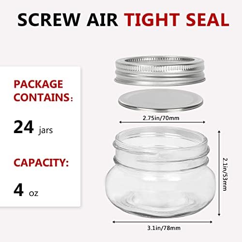 4 oz Mason Jars, 24 Pack 120ml Glass Canning Jars with Regular Mouth Lids, Glass Jars Storage Containers for Overnight Oats, Jam, Jelly, Honey, Beans, ...