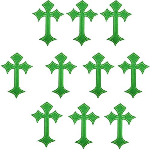 Gothic Cross Iron-on Patches, Green, 10 Pack Decorative Appliques for Clothing DIY Iron Patches for Jeans Hats Shirts Jackets