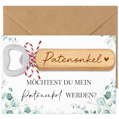 Patenonkel Geschenk & Patenonkel Fragen Flaschenöffner Holz - Möchtest du Mein Patenonkel Werden Paten Geschenk | Geschenke Patenonke l Geschenk Patenonkel zur Taufe