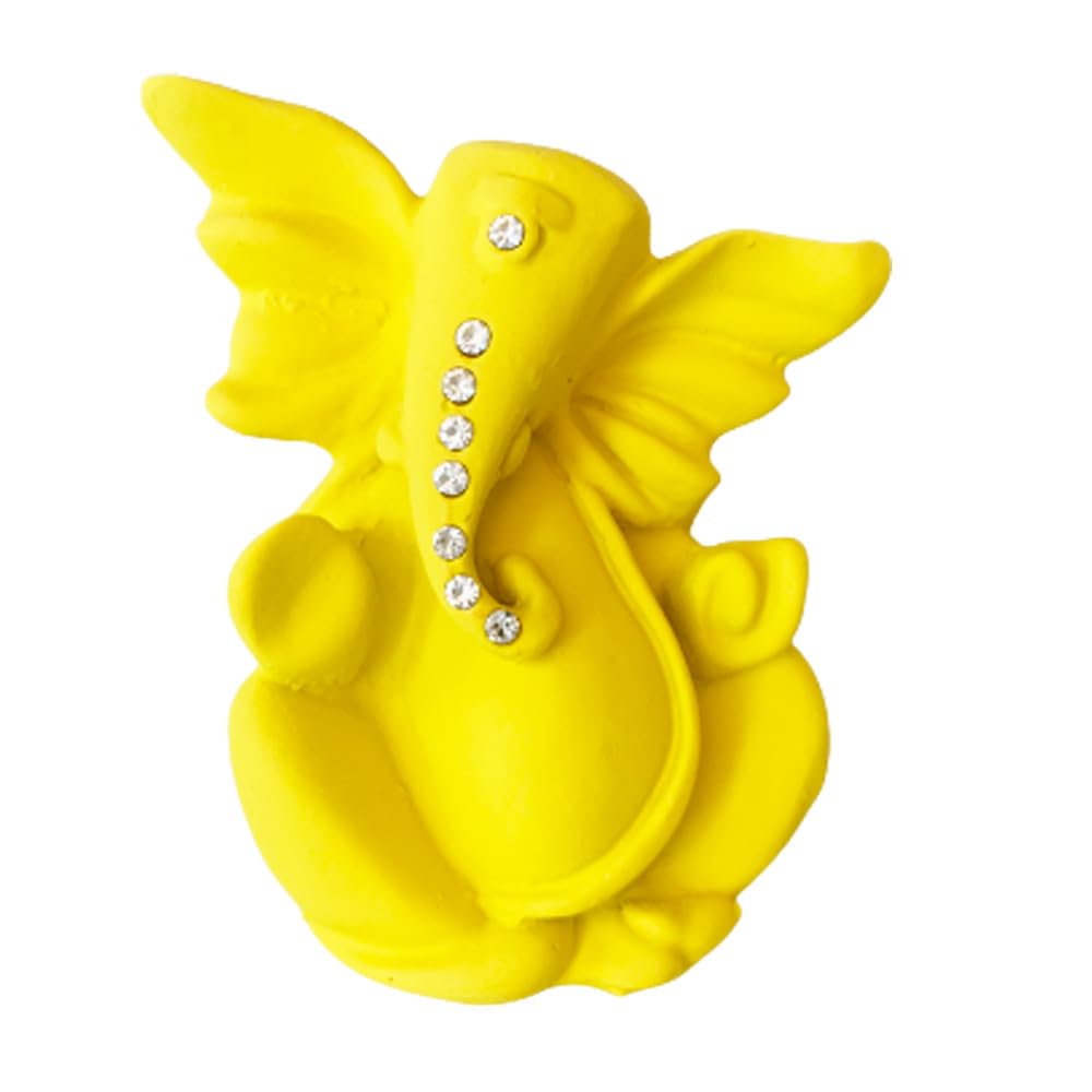 Satre Online And Marketing Yellow Multicolor Mini Ganesha Idol For Home And Car Decor - (Size 2.8 In Height) (Yellow)