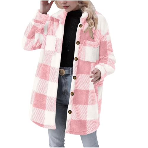 Outerwear for Women Winter Fall Long Sleeve Turtle Neck Plaid Warm Fuzzy Jacket Shacket Coats Women 2025 Trendy
