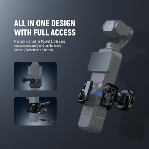 Image of NEEWER Pocket 3 Cage Compatible with DJI Osmo Pocket 3 & Creator Combo Accessories, Gimbal Video Recording Extension Rig with Action Camera Adapter, 1 /4 inch Threads, Cold Shoe, Cleaning Cloth, AC009