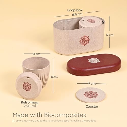 Image of Eha Earth-Friendly Wedding Gifts for Couple | Gifts Made with Rice Husk Biocomposite | Mandala Printed Mug and Coasters Set of 2, Keychain, Loopac Box | 250 ml | Sand Castle