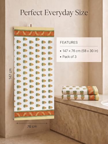 Image of Mafatlal Madhuban 250 GSM Premium Cotton Waffle Bath Towels Pack of 3 | 147 x 76 cm | Touch | Quick Dry | Bathroom Towel | Aqua Blue