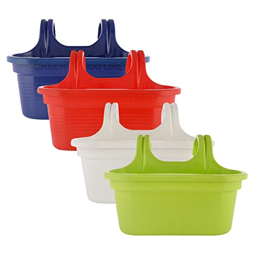 Image of Kuber Industries Hanging Flower Pot|Double Hook Plant Container|Durable Plastic Glossy Finish Pots for Home|Balcony|Garden|12 Inch|Pack of 4 (Multicolor)