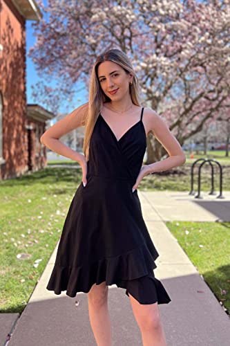 Image of ULTRANICE Womens Summer Dresses Floral V Neck Ruffled Hem Spaghetti Spring Casual Beach Outfits Flowy Wrap Sun Dress