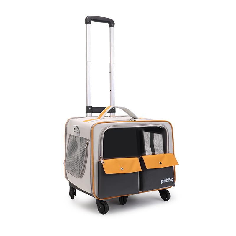 KUNA Transportín con Ruedas para Mascotas, Gris y Naranja, 42x27x30 cm, con Asa Telescópica y Mochila