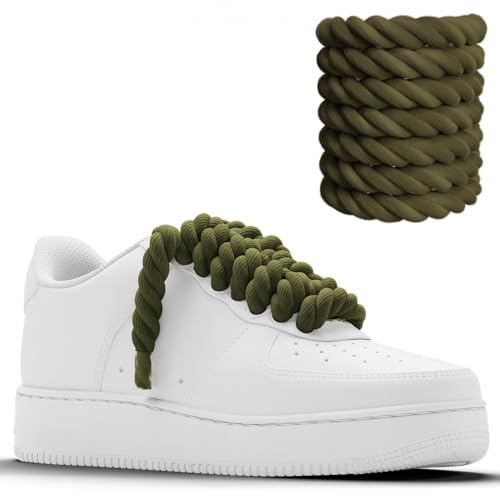 Cordones gruesos de cuerda de algodón de 10 mm, cordones verde caqui con puntas verdes, cuerda de algodón trenzado natural para fuerzas aéreas personalizadas, 10 mm de grosor, verde caqui, Talla única
