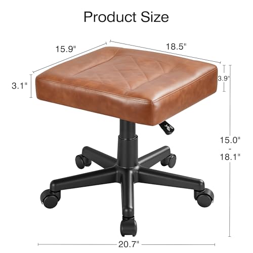 Image of VECELO Under Desk Footrest, PU Ergonomic Foot Rest with Wheels, Comfort Padding, Height Adjustable for Relieving Leg Pain, Stiffness, and etc, Brown