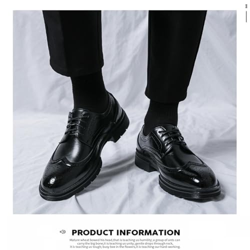 Men's Wingtip Sleek Modern Leather Oxford Shoes, Black Men's Business Casual Platform Dress Shoes, Comfortable Vintage Lace-up Dress Shoes3
