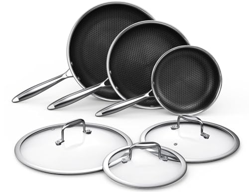 Image of MOMOSTAR Hybrid Nonstick 6-Piece Frying Pan Set, 8, 10 and 12-Inch Cookware Sets with Tempered Glass Lids, Dishwasher & Oven Safe, Induction Ready, Compatible with All Cooktops