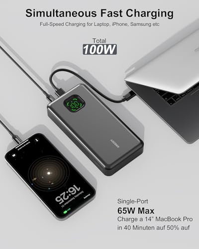 Image of 65W Power Bank, 25000mAh Travel Essential USB C Laptop Portable Charger, 101W Total Fast Charging Battery Pack for MacBook Dell XPS iPad Tablet Steam Deck iPhone 17-12 Series Samsung Switch and More