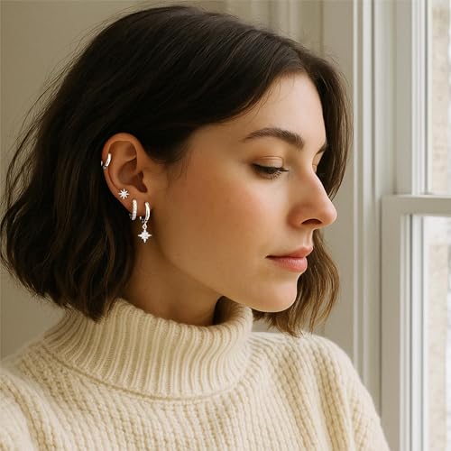 Image of Small Gold Huggie Hoop Earrings Set for Women Men Hypoallergenic 14K Plated Stack Cartilage Earrings, Sterling Silver Multiple Piercing Lightweight Mini Thin Cute Dainty Trendy Jewelry Gifts for Women
