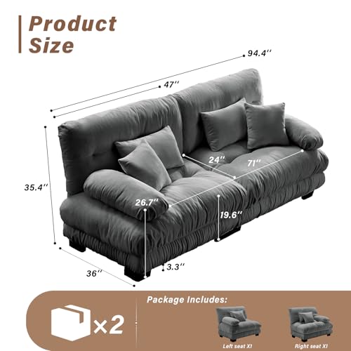 Image of SoarFlash Modern Living Room Velvet Recliner Sofa, Loveseat Sofa for Apartment, Solid Wood Frame, Easy to Install (94.4 inch,Grey)