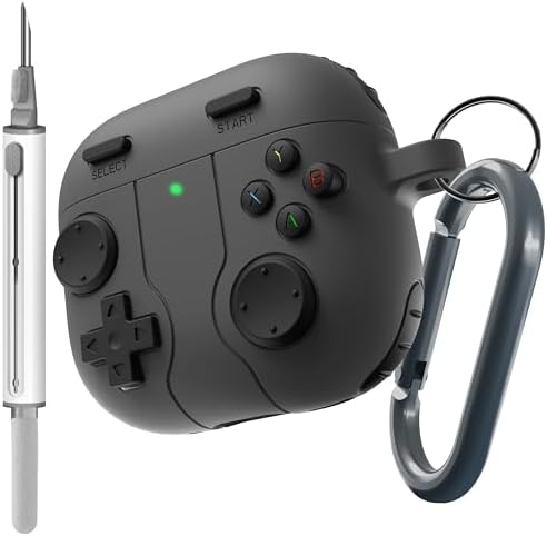 Game Case for AirPods 4 Cover Shock-Proof Protective Silicone Case with Cleaning Pen and Keychain Accessories for Apple Airpods 4th Generation (Black)