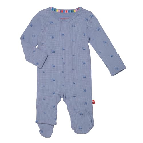 Magnetic Me Boys Modal Magnetic Baby Footie Pajamas | Silky Soft Modal Fabric | Soft Slate Excavator Waffle | 0-3 Months
