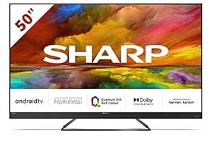 SHARP 50EQ3EA Android TV 126 cm (50 Zoll) 4K Ultra HD Android TV (Smart TV ohne Rahmen, Dolby Atmos, Quantum Dot, Harman Kardon) [Modelljahr 2022]