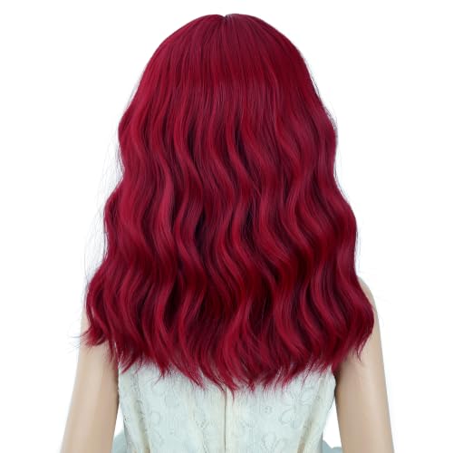 Image of PATTNIUM Red Wig for Girls Kids Short Curly Wavy Wigs with Bangs Shoulder Length Wavy Heat Resistant Synthetic Wig