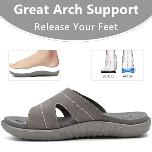 KuaiLu Womens Fashion Orthotic Slides Ladies Lightweight Athletic Yoga Mat Sandals Slip On Thick Cushion Slippers Sandals With Comfortable Plantar Fasciitis Arch Support