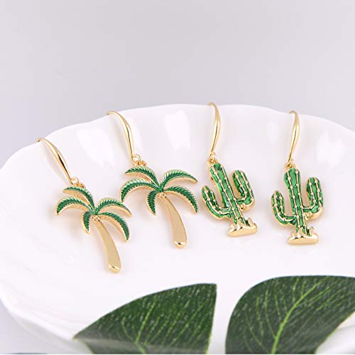 Metal Dangle Earrings for Women Girls Fashion Statement Green Cactus Coconut Palm Tree Flamingo Bird Hypoallergenic Earrings4