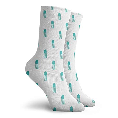Jellyfish Fashion Compression Socks,Funny Hand Drawn Oceanic Characters Childish Kids Style Nursery,Performance Polyester Cushioned Athletic Crew Socks for Running,Athletic,Turquoise White -12 inch2