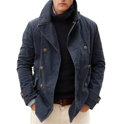 ZWRXW Mens Trench Coat Fall Fashion Lapel Double Breasted Casual Loose Fit Jacket Lightweight Lapel Windbreaker Outwear