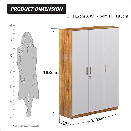 Image of Callas 3 Door Wooden Wardrobe for Bedroom | Engineered Wood Almirah with Hanging Rod, Lockable Door & Drawer |1 Year Warranty with Free Installation