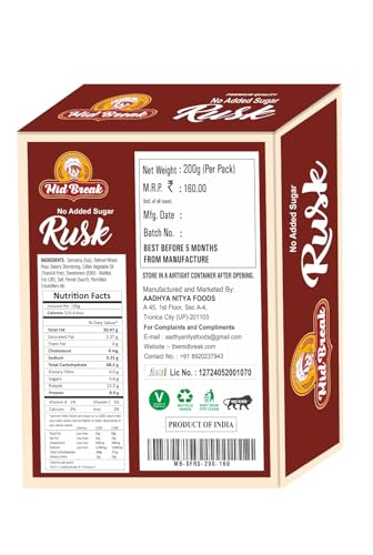 Image of MidBreak No Added Sugar Authentic Indian Elaichi Rusk 200g (Pack of 1) | Handmade Crispy Toast | Eggless Tea-Time Snack