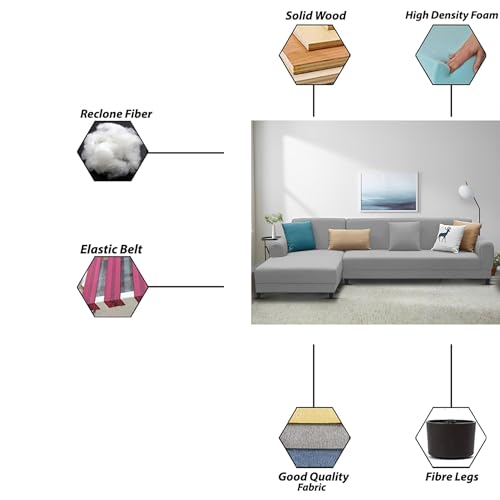 Image of Kraven LHS 6 Seater L Shape Sofa Set for Living Room (Grey Fabric) Premium Fabric Sofa