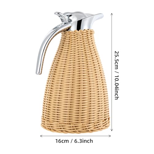 Jarra de café térmica de acero inoxidable, doble pared aislada al vacío con cuerpo de ratán hecho a mano, mantiene los líquidos calientes durante 24 horas