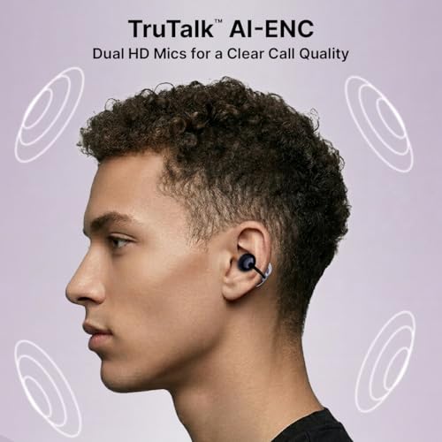Image of pTron Bassbuds Verse Clips Wireless Open Ear Earbuds w /SafeBeats Tech, 50Hrs Playtime, Dual HD Mics, TruTalk AI-ENC, Custom EQ, Mobile App, Pristine Sound, BTv6.0 Earclips, Type C Charging (Jet Black)