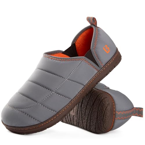 Image of LongBay Men's Outdoor Slippers Two Tone Indoor Bedroom House Shoes Gifts | Nylon Upper, Memory Foam Insole, Coral Fleece Lining, Slip On, Lightweight and Packable, Camping Garden, All-Season Wear