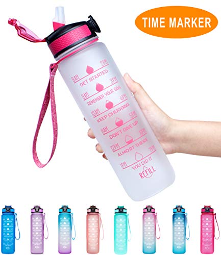 Giotto 32oz Large Leakproof BPA Free Drinking Water Bottle with Time Marker