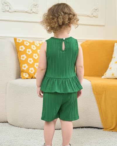 Image of Weebaby Baby Clothes Girl Toddler Summer Outfits Infant Casual Sleeveless Halter Ruffle Tank Cute Short Set Baby Clothing