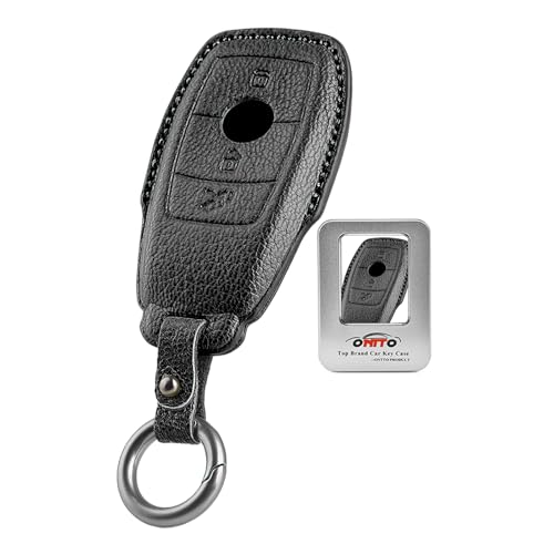 ontto Leder Autoschlüssel Hülle Cover Passt für Mercedes EQA EQB EQC GLB 200 A Klasse W177 2023 CLA 250 2024 C43 AMG GLB 2022 GLC W213 Schlüsselhülle Schlüsselcover Schlüsselanhänger 3 Tasten Schwarz