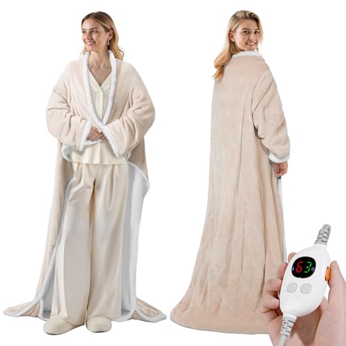 Templewet Heated Blanket Throw - Wearable Electric Blanket with 6 Heat Levels & 9 Hours Auto Off Gifts for Women Home Office Use Machine Washable 50x70(Beige)