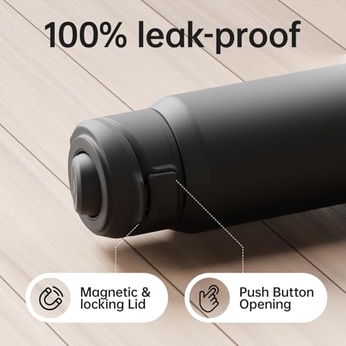 Magcheer Trinkflasche mit Handyhalterung 750ml Magnetische Wasserflasche 360° Verstellbar Flasche Magnet Auslaufsichere Edelstahl Isolierflasche für Sport Fitness (Schwarz)
