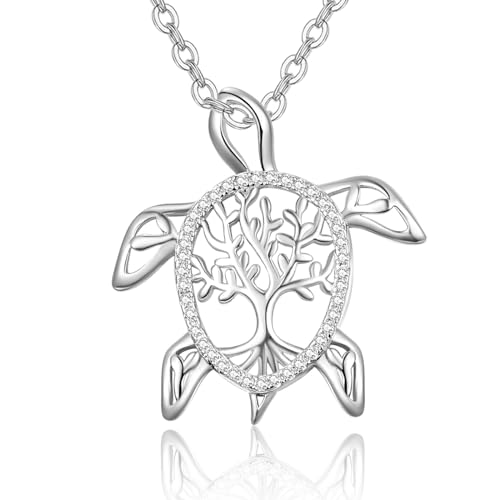 Dreamboat Turtle Necklace 925 Sterling Silver Tree of Life Sea Turtle Pendant Necklaces Tortoise Jewelry Birthday Party Gifts for Women